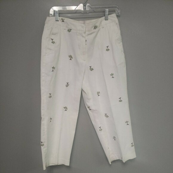 Pantology women's capri pants size 10  print palm tree color white - Picture 1 of 3